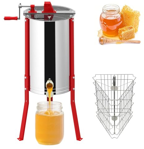 XMTECH Essoreuse à miel manuelle à 3 alvéoles en acier inoxydable - Extracteur de miel tangentiel avec couvercle transparent et hauteur réglable - Essoreuse d'apiculture pour loisirs et professionnels
