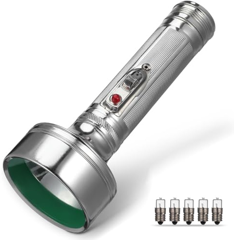 Operitacx Lampe de Poche Vintage en Aluminium, Torche Classique Métallique Rétro, Éclairage à l'Ancienne pour Décoration Rustique, Urgence et Accessoire Photo, Argent (20 cm)