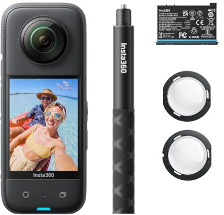 Insta360 X3 Starter-Bundle - wasserdichte 360° Action Kamera mit 1,27 cm (1/2 Zoll)-Sensor, 5,7 K 360°, 72 MP 360° Fotos, Stabilisierung, 5,8 cm (2,29 Zoll)-Touchscreen, Vibrationserkennung