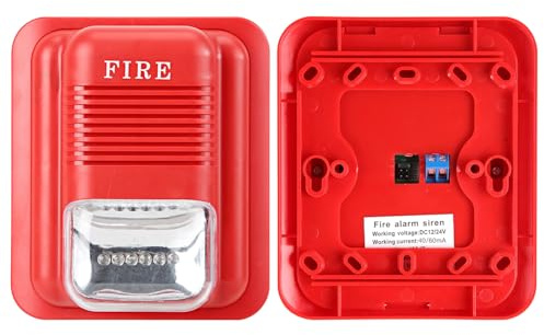 EOJDDPA Alarme Sonore et Lumineuse 105dB avec Stroboscopique, Alarme de Protection Incendie DC12V/24V, Système de Sécurité pour Bureaux et Maison, Détecteur de Fumée Intégré