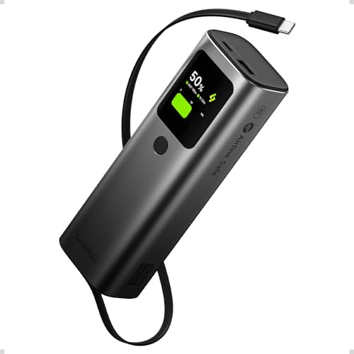 sharge Retractable 165 Power Bank with Built-in Cable 165W Total Output 20000mAh Power Bank 3-Port Fast Charging, Smart Digital Display, High Capacity External Battery Pack for Laptop, iPhone 17