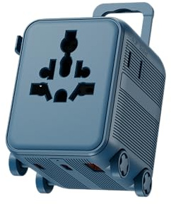 Universell reseadapter – kompatibel med över 150 länder – 2 USB-C-portar, 1 USB-A-snabbladdningsport – US/UK/EU/CA/JP/CH/AUS-uttag – Xoopar Luggie blå