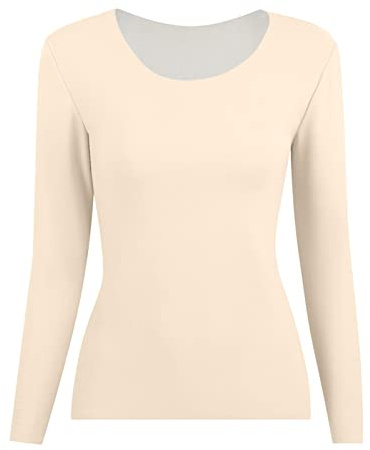 Canottiera intima da donna in cotone a maniche lunghe – biancheria intima termica da donna in lana merino, scollo rotondo, senza cuciture interne in pile elasticizzato, classica biancheria intima