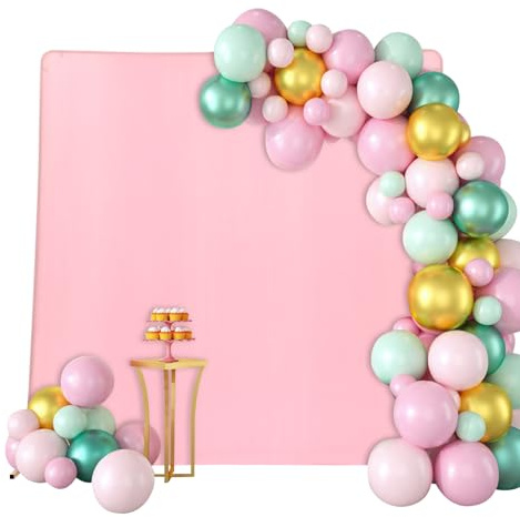 Kit de soporte para arco de boda, 2 x 2 x 0,5 m, arco de globos cuadrado con funda de tela, arco de globos de metal para bodas, ceremonias, fiestas (soporte dorado + funda de tela rosa)