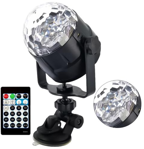 FONDOTIN Lampada di Proiezione LED Rotante a 15 Colori con Telecomando USB Luce da Discoteca Sferica per Feste Decorazioni Natalizie e Illuminazione Auto con Ventosa