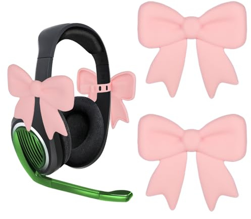 2 Pack Pink Bow Headphone Accessories, Adjustable 3D Cute Bow Decor for Headset Soft Earphone Clip Charms Attachment Coquette Beat Gaming Decoration Women Girls Gamer Streamers Gift