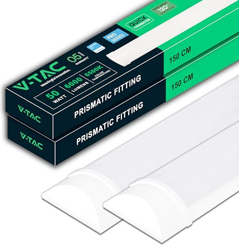 V-TAC 2x Plafoniera LED 150 CM da Soffitto o Parete - 50W - Chip Samsung - Lampada Rettangolare 6000 Lumen IP20 per Parete, Garage, Negozio,Magazzino - Plafoniere Tubo - Luce Fredda 6500K