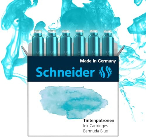Schneider 166134 Pastel Ink Cartridge (Standard Cartridges for Fountain Pen) Bermuda Blue (Pack of 6)