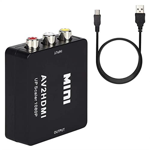BSWL RCA to HDMI 1080P AV to HDMI Converter with USB Charge Cable, Mini RCA Composite CVBS Adapter Supporting PAL/NTSC Suitable for Connecting LCD TVs, HD Monitors, etc.