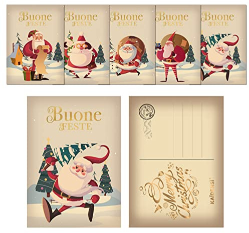 KAÏDENSÏ Cartoline di Natale Vintage con Rilievo in Oro - 15 Biglietti Auguri Natalizi Eleganti – Cartolina Personalizzabile Natalizie Buon Natale