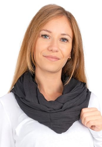 Weicher und leichter Damen Loop Schal Uni Farben Rundschal Ganzjahres Schal Schlauchschal Accessoires - Carina (P1 schwarz)