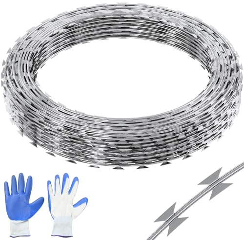 VEVOR Natodraht 75 m (5 Rollen x 15 m) Stacheldraht Spirale Sperrdraht Stacheldrahtzaun (0,51 mm) scharfe Klingen und (ca. 4 mm) dicke Kerndrähte Maschendraht für außergewöhnlichen Spiralschutz
