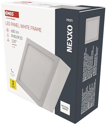 EMOS LED Panel 7,6 W, quadratische 680 lm Deckenleuchte, Wandleuchte 12 x 12 cm, ersetzt 50W Glühbirne, Lichtfarbe neutralweiß 4000K, inkl. LED-Treiber, Leuchtdauer 30000 St, Weiß