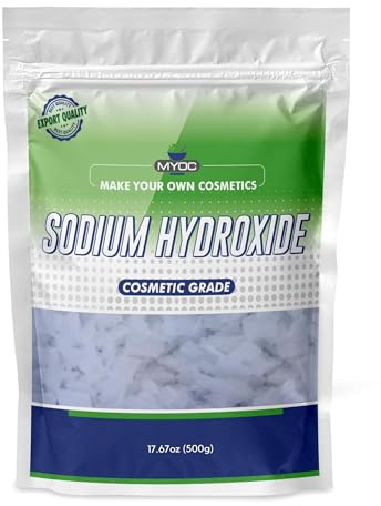 MYOC Sodium Hydroxide Flakes – 17.63oz (500gm), Sodium Hydroxide for soap Making, Cosmetics, Make up, Beauty and Personal Care Products.