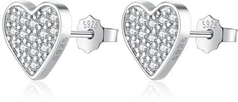 Bewenda Ohrstecker Silber 925 für Damen Mädchen, Herz Ohrringe Stecker mit Cubic Zirkonia, Classic Ohrringe Ohrstecker Knorpel Schlafen Stecker, Hypoallergen Ohrringe Schmuck für empfindliche Ohren