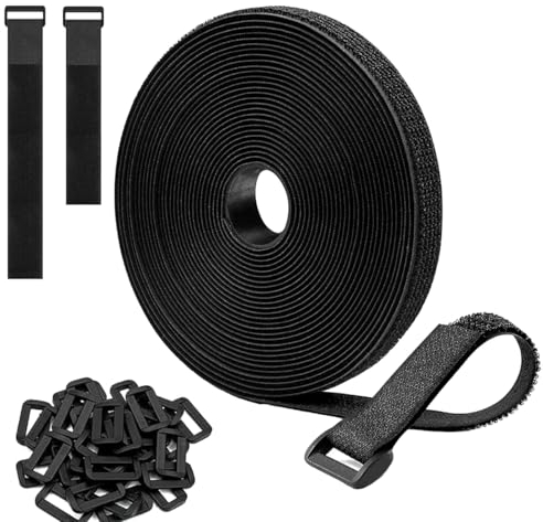 Neodtx Klettband 10m X 2cm Mit 50 Schnalle Klettverschluss Selbstklebend, Frei Zuschneidbar Klett Kabelbinder Wiederverschließbar,Kabelbinder Schwarz 2cm Breit Klettband Selbstklebend Extra Stark