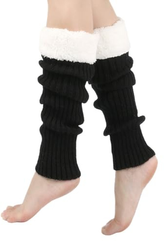 KGDUYC Guêtres femme Poignets de ballet pour femmes avec trous pour talons, poignets de yoga ballet, leggings, bas de soutien (noir plus polaire)