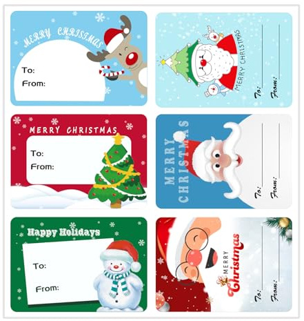 Christmas Stickers, 108 PCS Christmas Tags Gift Labels - Self-Adhesive Xmas Gift Tags