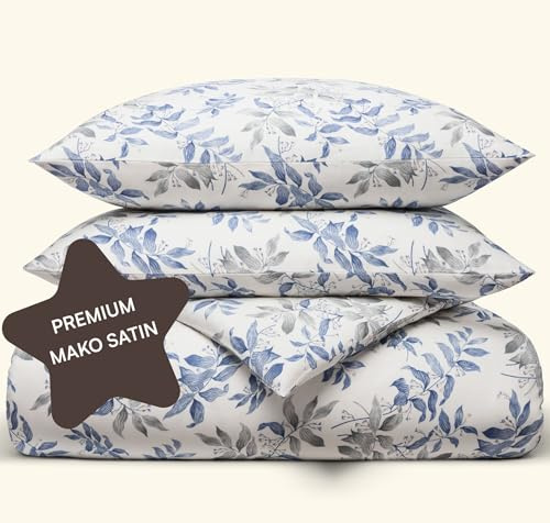 Amqua Mako Satin Bettwäsche 155x220 Blumenmuster| 100% langstaplige Baumwolle inkl. 80x80 Kissenbezug Blumen| wie Seidenbettwäsche oder ägyptische Baumwolle Bettwäsche 135x200 Muster |CARA