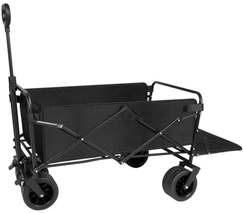 Healfith Bollerwagen Faltbar,100L Gartenwagen Handwagen,Transportwagen Gartenwagen Strandwagen,All-Terrain-Räder mit Verstellbarem Griff für Shopping,Camping,Garten,Strand (Schwarz) (145L)