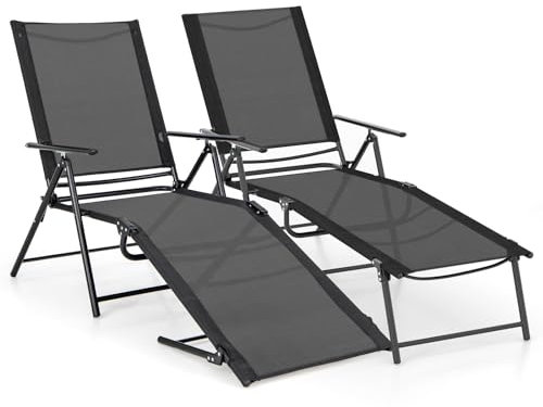 COSTWAY 2er Set Sonnenliege klappbar, Gartenliege mit Verstellbarer Rückenlehne, Fußteil und atmungsaktivem Sitzstoff, Klappliege bis 150 kg belastbar, Liegestuhl für Garten, Terrasse (Schwarz)