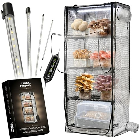 Mushroom Grow Tent with light and timer 6500k LED Grow Light, 4 vents compatible with accessories, Indoor Greenhouse with Grow Light, Martha tent for Mushroom, Indoor Green House, fits monotub & more
