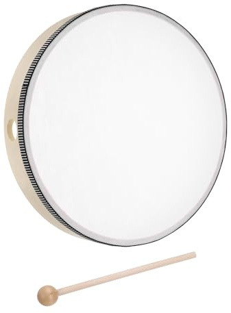 sourcing map 1 Pcs Hand Drum Music Percussion 10 Inch Wood Frame Drum Set with Drum Stick Musical Instrument for Musical Education Home Party Performance Supplies (Wood Color)