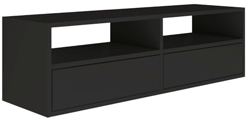 Selsey TV Lowboard - Black Colour Modern TV Chest of Drawers 100 x 30 x 30 cm (W x D x H) TV Base Cabinet for Living Room Cabinet with Flaps Push to Open Lowboard Hanging TV Cabinet Wall Mounted