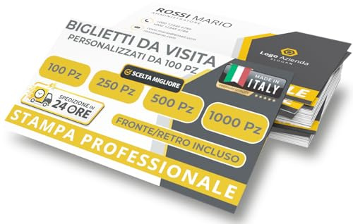 250 Biglietti da Visita Personalizzati per Aziende e Ufficio, Personalizzabili con Logo o Foto, Stampa Fronte Retro a Colori, Formato 85x55 mm, Carta Patinata Opaca