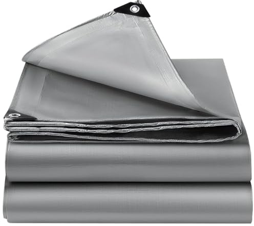 Heavy Duty Waterproof Canvas Tarpaulin Outdoor Ground Sheet for Camping Tent & Garden Cover (Silver,7 * 13FT)