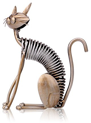 Tooarts Scultura in Metallo Arte del Ferro Cat Spring Prende un Gatto Artigianato Crafting Decorazioni Fornire Domestico Ornamenti