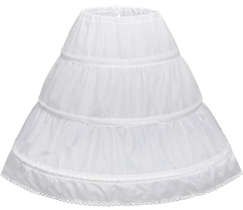 Abaowedding Girls' 3 Hoops Petticoat Full Slip Flower Girl Crinoline Skirt(8-9 yrs,White)