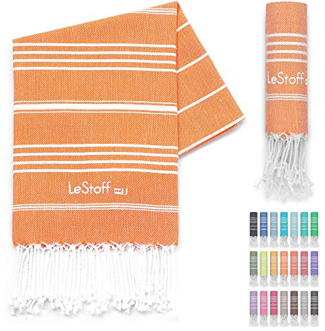 LeStoff Premium Hamamtuch 50 x 100 cm – 100% Bio-Baumwolle, Vorgewaschen, Nachhaltig, Leicht, Kompakt, Saugstark & Schnelltrocknend - Handtuch für Bad, Gäste, Gesicht, Sport, Reise, Camping (Orange)