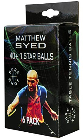 Sure Shot Matthew Syed 40+ 1 star Table Tennis Balls | 6-Pack 1-Star Ping Pong Balls | 40mm White | Endorsed by Champion