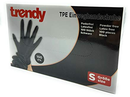 CLEO STYLE 100 TPE Einweghandschuhe in Schwarz Größe S Puderfrei Latexfrei Einmalhandschuhe 35 (S)