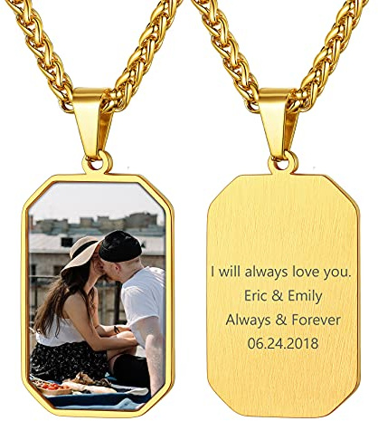GoldChic Guarda Foto Recuerdo en Colgante Chapa Octogona con Collar Acero Hombre Foto Regalo Mama, Dorado