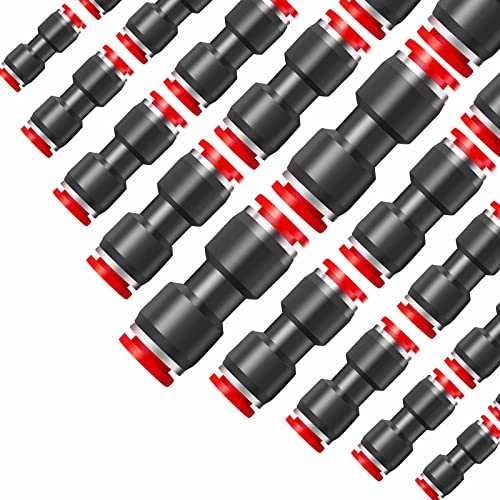 Pronese 70 Pcs Quick Release Plastic Pneumatic Air Line Fittings, 4/6/8/10/12mm Straight Push Connectors for 5/32 1/4 5/16 3/8 1/2 Tube,2-Way Push to Connect Fittings Kit