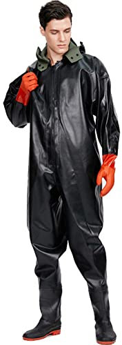 RONGJJ Wathose Anglerhose Mit Stiefel Angler Watstiefel PVC rutschfest Wathosen, Mit Atmungsaktiv Wasserdicht Verstellbarem Für Herren Und Damen, A, 47