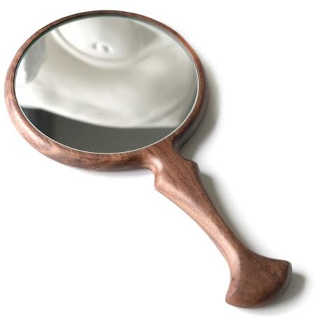 xjwoodsmart Hand Mirrors with Handle Vintage, Hand Held Mirror for Man and Women, 11” L x 5.5 ” W, Multi-Purpose for Salon Home Travel Gift, Walnut Wood