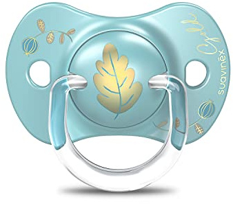SUAVINEX Schnuller Gold Edition, für Kinder 6-18 Monate, Schnuller mit flachem Dach und Simmetrisch aus Silikon SX Pro, flaches und tiefes Dach, Hellblau