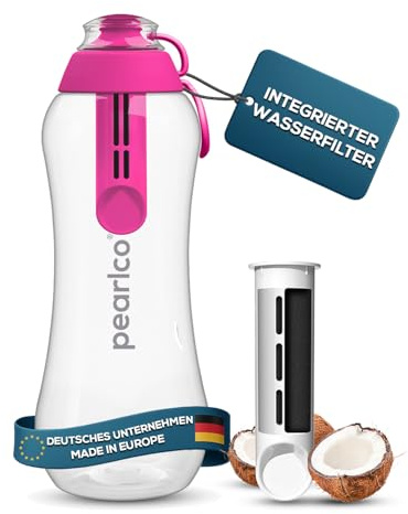 PearlCo - Trinkflasche SOFT mit Filter 0,7 Liter (pink) | Wasserflasche BPA-Frei | Schule, Sport, Wasser, Unterwegs