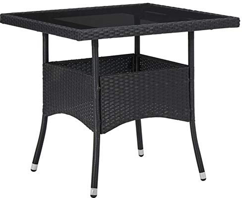 GuyAna Mesa de Comedor para jardín ratán sintético y Vidrio Negro Mesa terraza Exterior Mesa de Comedor jardín Mesa Jardin Exterior Garden Table mesas terraza
