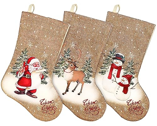 Weihnachtsstrumpf Groß, Weihnachtssocken Zum Aufhängen, Weihnachtsstrümpfe Kamin, Nikolausstiefel Zum Befüllen Nikolausstrümpfe Weihnachtsbaumschmuck Weihnachtsdeko Geschenktüten Innen 3pcs Set (Rosa)