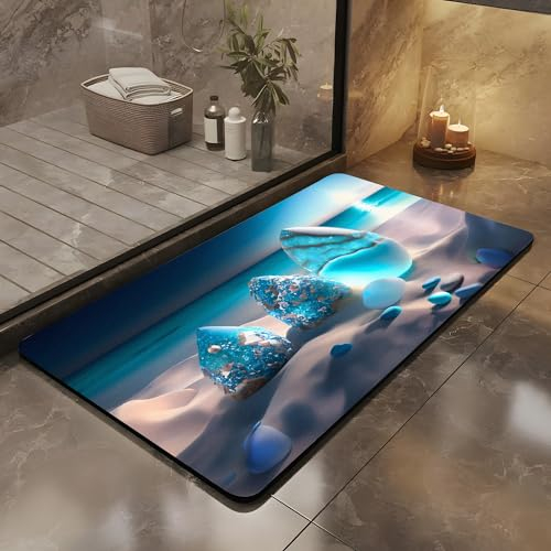Olnamaro Tapis De Bain Antidérapant,Tapis de Bain Diatomite&Modèle Rare 3D(Pierre de l'espoir),Tapis de Bain Doux, Absorbant et Séchant Rapidement,Décorer l'ambiance 60x40CM