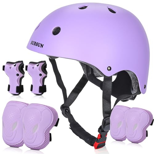 BURSUN Kinder Fahrradhelm Kinderhelm 7 in 1 Profi Knieschoner Kinder Set, Verstellbar Skaterhelm Knieschoner für Fahrrad Skateboard Roller Skaten Scooter 2-16 Jahre Alt Junge Mädchen