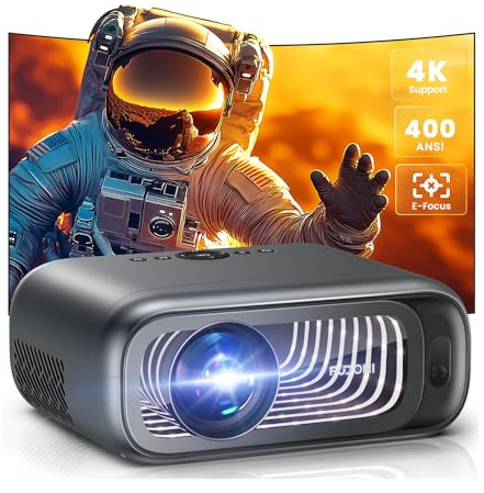 [Electric Focus/High Brightness] FUDONI Projector with WiFi and Bluetooth, Native 1080P Real 400 ANSI Lumen, Outdoor Movie Projector, Max 300'' Display Home Theater, for iOS/Android/TV Stick/HDMI/USB