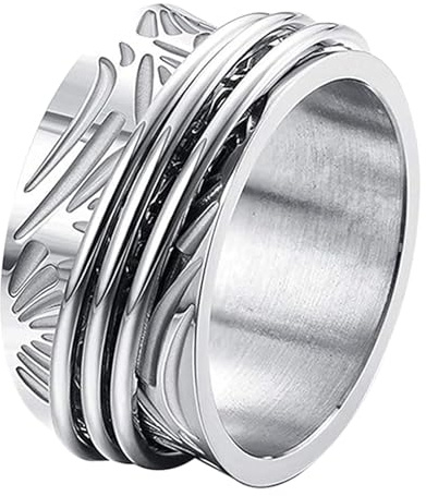 Oidea Anxiety Rings for Women: Silver Stainless Steel Spinner Rings Thumb Fidget Band Carving Anxiety Rings for Women Men Anti-anxiety Stress Reduction Jewelry Gifts Size 9