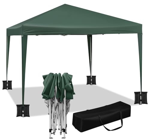 WOLTU Trädgårdspaviljong vikbart lusthus fyrkantig pergola med pop up-design tält med överdrag oxfordtyg tillverkat av metallrör, 3 x 3 m, 4 st tomma sandpåsar för tält, grön