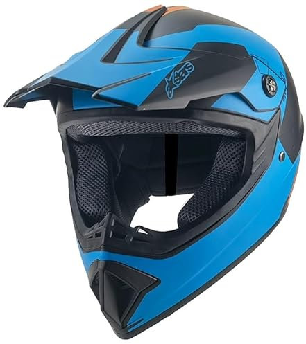 Kinder Crosshelm Stars AHP blau – Motorradhelm für Kinder, ABS-Schale, robuster Kinderhelm für Downhill, Quad und Motocross (M)