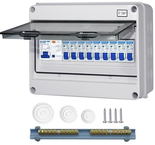 CHENGPI Boîte Coffret Electrique Etanche,Boîtier de Distribution avec Rangée de Cuivre,Disjoncteurs électriques 63A CA,Sectionneur 2x10A+16A+20A+32A CA,Montage sur Rail 35mm,Distribution switch box